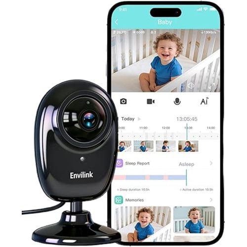 Upgrade Smart 1080P WiFi Baby Camera with APP, Video Baby Monitor with Camera and Audio, Cry Detection, Sleep Report, Night Vision, 2-Way Talk, 8 Lullabies Cloud Storage, Share to Family
