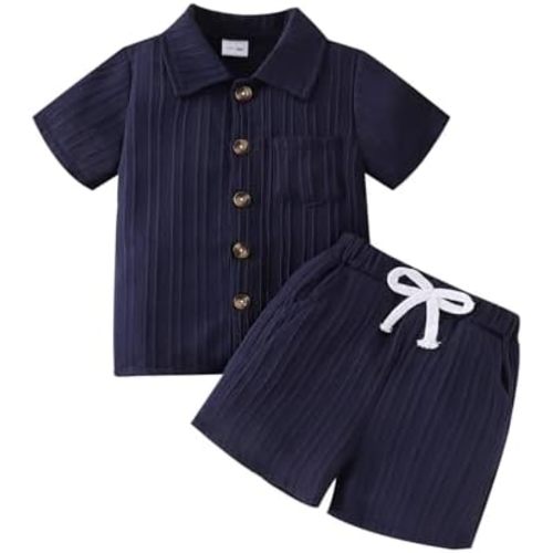 Toddler Baby Boys Clothes Ribbed Button-Down Shirt Tops +Shorts Pocket Outfit 2 PCS set 12 Months-5T Without Tee