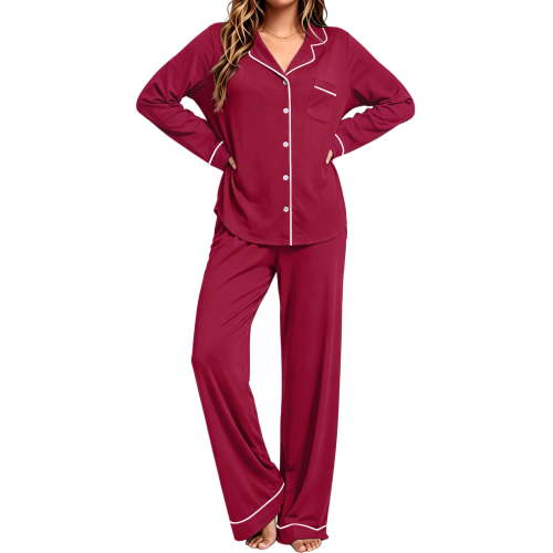 UVN Womens Winter Pajama Long Sleeve Casual Ladies Button Down Lounge Set for Women Soft Sleepwear Set with Pockets