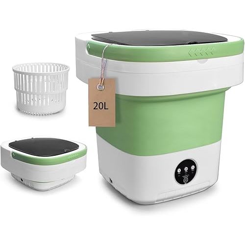 Portable Washing Machine, 20L Upgraded with Spin Basket Laundry Machine, 3 Modes Deep Cleaning, Upgraded Small Collapsible Laundry for Hotel, Apartment, Home and Travel - Green