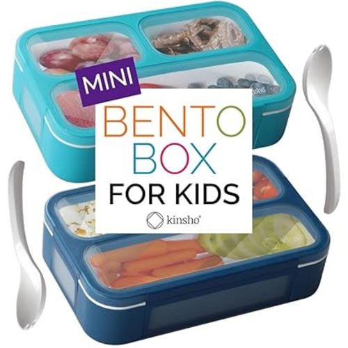 kinsho Small Snack Box Containers for Kids Toddlers, Set of 2 (Navy+Blue)