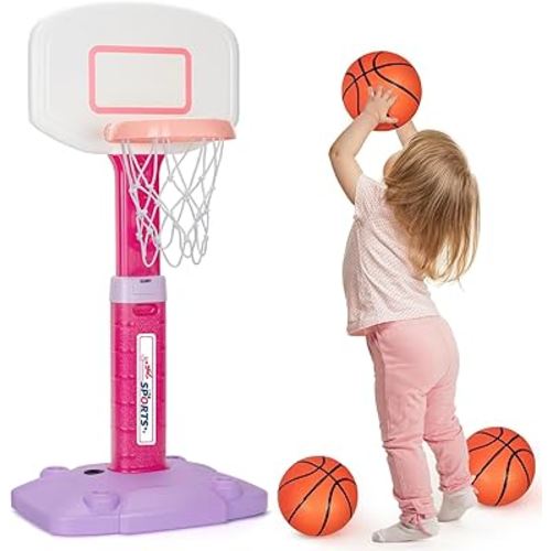 Basketball Hoop Indoor Outdoor Toys for Toddlers 1-3, Kids Basketball Hoop with 4 Balls, Adjustable Mini Basketball Goal, Christmas Birthday Sports Toys Gift for Baby Boys Girls Age 1 and Up
