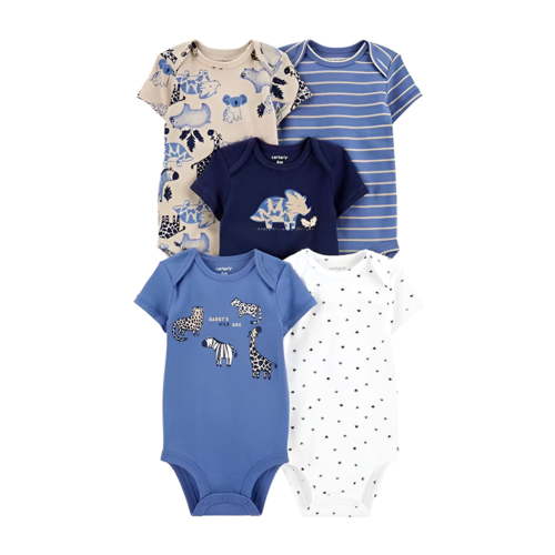Summer New Baby Short Sleeve Bodysuits Layette 5PCS Sets Cartoon Printed Onesie Breathable Dailywear 9-12 month