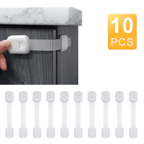 ZOUYUE Kids Safe Strap Locks (10 Pack) for Cabinets, Drawers, Toilet, Fridge. Easy Installation, White