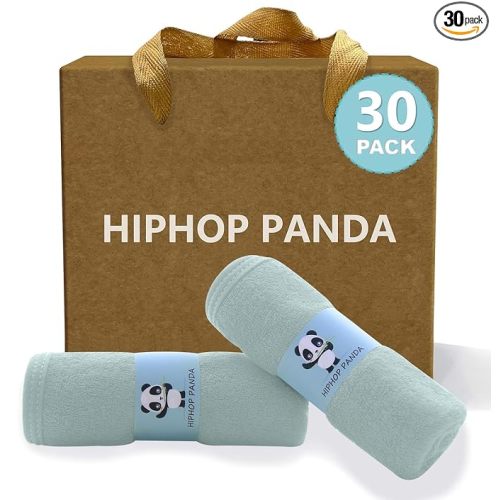 HIPHOP PANDA Baby Washcloths, Rayon Made from Bamboo - 2 Layer Ultra Soft Absorbent Newborn Bath Face Towel - Reusable Baby Wipes for Delicate Skin - Green, 30 Pack