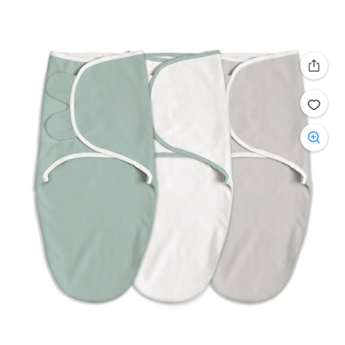 GLLQUEN BABY Cotton Swaddle Blankets, Adjustable Secure Fit, 3-Pack, Greyish Green, 0-3 Months