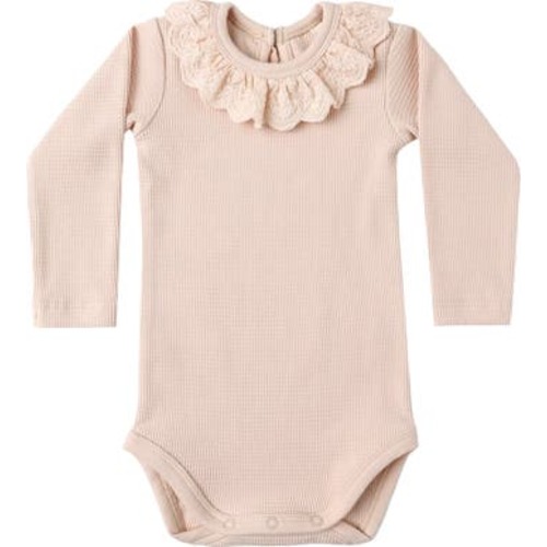 Ruffle Collar Long Sleeve Waffle Bodysuit, 3-6M