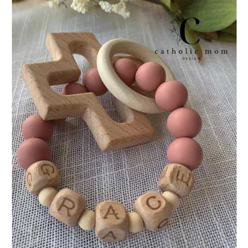 Baptism Gift: Personalized Silicone Rosary for Boys, Girls, Christening & First Communion Keepsake, Sensory Toy, Baby rattle, church toy