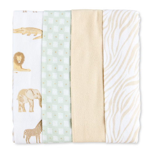 Parent's Choice Cotton Flannel Receiving Blankets for Baby Boys and Girls, Safari, 4-Pack