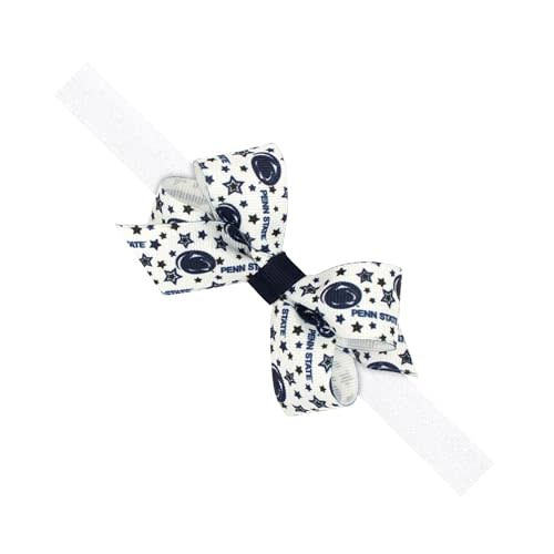 Divine Creations, Girls' Signature Collegiate Logo Print Grosgrain Mini Hair Bow on Elastic Baby Band, One Size, Penn State Nittany Lions