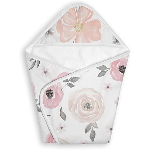 Sweet Jojo Designs Hooded Baby Towels (Pink Boho Floral) for Girls, Toddler Bath Towel - Infant Bathing Supplies, Newborn Essentials Must Haves (Bohemian, Shabby Chic, Watercolor, Flower, Farmhouse)