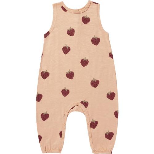 Baby Mills Strawberry Print Cotton Romper, Apricot