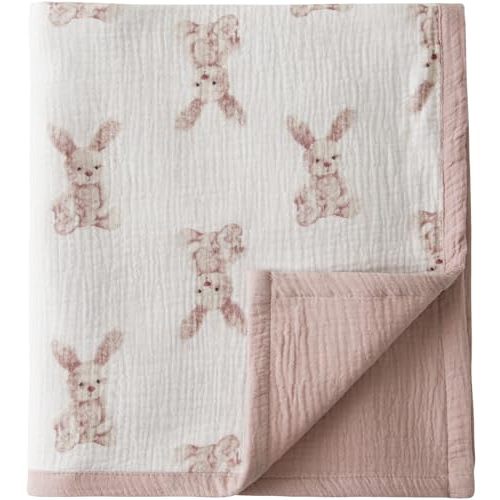 Little Jump 2 Layers Muslin Cotton Baby Blankets - Bunny Toddler Quilt Crib Blanket - Gender Neutral Crib Blanket for Baby Boys and Girls 47"x 47" (Bunny)