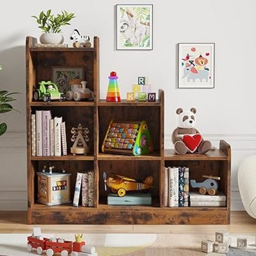 Montessori Shelf 6-Section Wooden Storage Cabinet, Kids Toy Storage Organizer Book Shelf for Kids Rooms, Classroom, Playroom, Nursery, Preschool Book Shelves