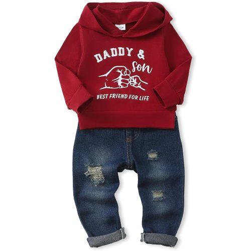 NZRVAWS Baby Boy Clothes Toddler Boy Outfit 2 3 4T 6 12 18 24 Month Fall Winter Hoodie Ripped Jeans Clothing