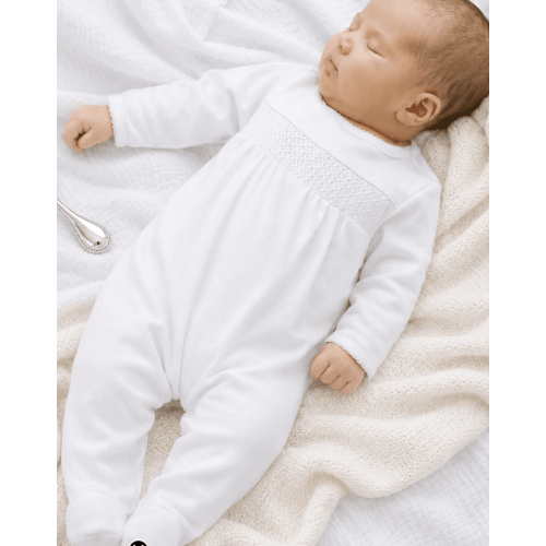 Essentials Smocked Footie - White Magnolia Baby