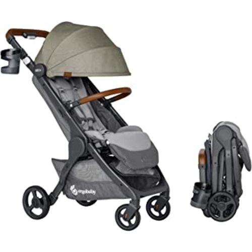 Ergobaby Metro+ Deluxe Compact Baby Stroller, Lightweight Umbrella Stroller Folds Down for Overhead Airplane Storage (Carries up to 50 lbs), Car Seat Compatible, Empire State Green