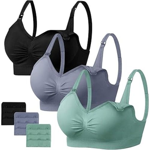 Angelhood Womens Seamless Sleep Nursing Bra,Breastfeeding Maternity Bra with Remove Bra Pads Extenders Pack of 3