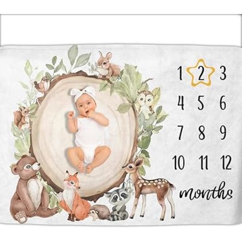OLIVE OLIVIA Cartoon Baby Monthly Milestone Blanket, First 12 Months Baby Milestone Blanket for Baby Girls, Baby boy Blankets, Perfect Baby Blanket Gifts with Pentagram Frame, 50"x60"
