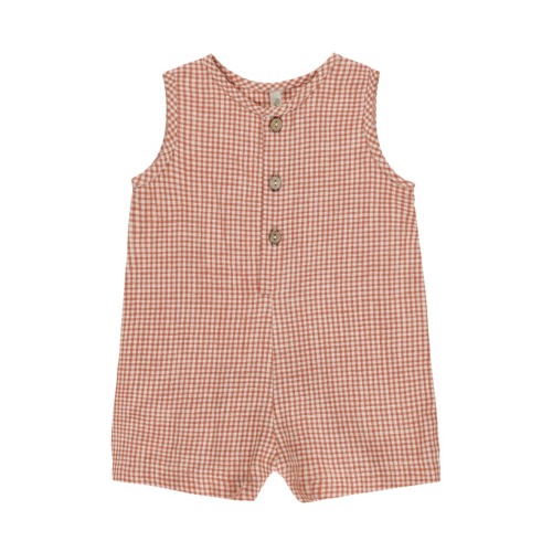 Check Linen Blend Short Romper, 6-12M