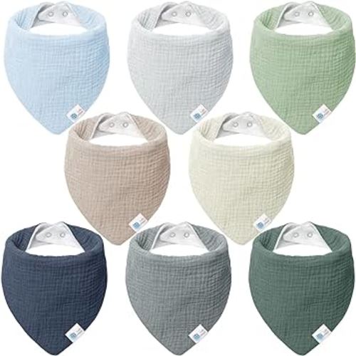 Lulumoon Lot de 8 bavoirs bandana en mousseline 100 % coton pour bébé pour faire ses dents et baver, bord de mer