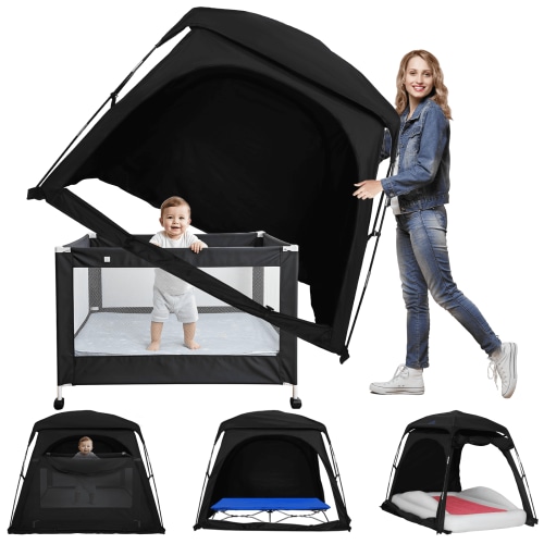 KNOCLOC Blackout Sleep Tent for Toddler Travel Bed, Pack and Play, Kids Air Mattress & Cot, CPC Certified Baby Sleep Pod with Fan Pouch Breathable Portable & Easy Setup