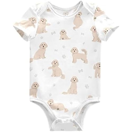 3-6 Month Size (Multi 23 Print - Goldendoodles) - vvfelixl Baby Bodysuits White Short Sleeve Cotton