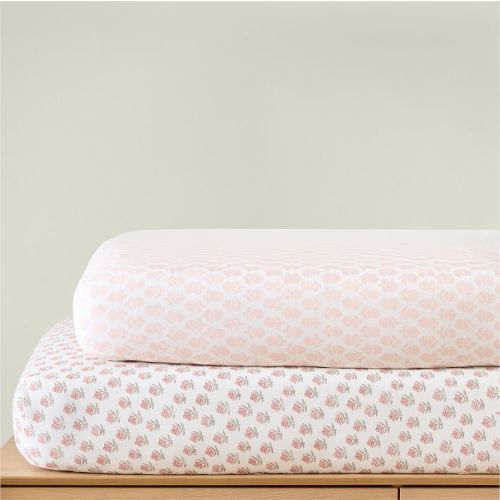 Thistle & Begonia Crib Sheet Bundle in Pink/Apple Blossom
