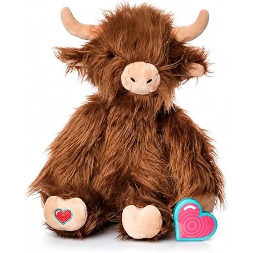 My Baby’s Heartbeat Bear, 20 Second Re-Recordable Voice Recorder Plush Memory for Ultrasound Audio, Pregnancy Keepsake & Registry Gift, Highland Cow Brown Recordable Plush (Not a Medical Device)