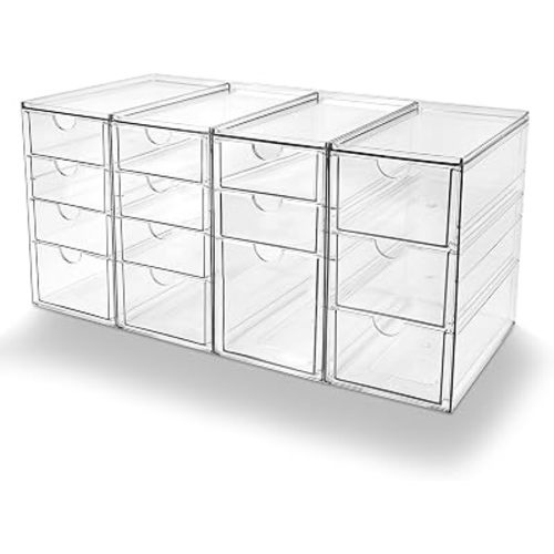 Prsildan Acrylic Desk Organizers with 14 Drawers, Stackable Makeup Storage