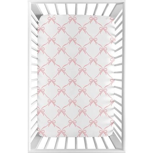 Sweet Jojo Designs Baby Fitted Mini Crib Sheet (Pink Bows) for Girls, Newborn/Infant Nursery, Play Yards, Portable Cribs (Blush Bow for the Ballerina Dancer, Princess, Ballet Collection)