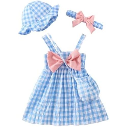 Toddler Girl Summer Dress Infant Baby Girl Casual Clothes Sleeveless Bowknot Beach Sundress with Hat