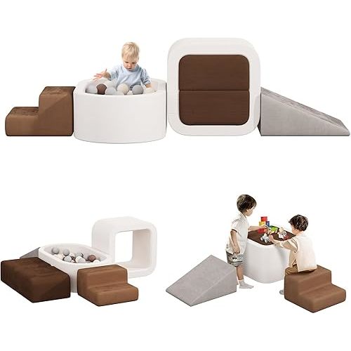 BanaSuper 6-Piece Climbing Toys for Toddlers, Kids Foam Blocks Playset with Ball Pit (Balls not Included), Toddler Indoor Soft Play Gym Activity Play Set for Crawling, Sliding and Playing