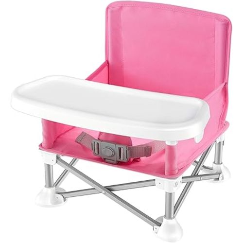 SereneLife Baby Seat Booster -Space Saver Toddler Booster Seat - Portable Pop and open Sit Folding Booster Feeding Chair - Safety Belt/Food Tray/Travel Bag - SereneLife