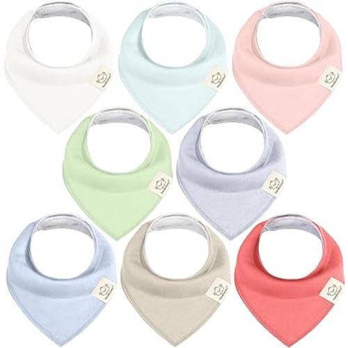 8-Pack Organic Baby Bandana Bibs for Girls - Super Absorbent Triangle Baby Bibs for Drooling and Teething Infant, 100% Cotton Extra Soft for Newborn, Infant 0-36 Months (Spring)