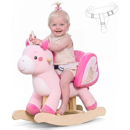 labebe - Baby Rocking Horse, Ride Unicorn, Kid Ride On Toy for 6 Month-3 Year Old, Infant (Boy Girl) Plush Animal Rocker, Toddler/Child Stuffed Ride Toy (Pink)