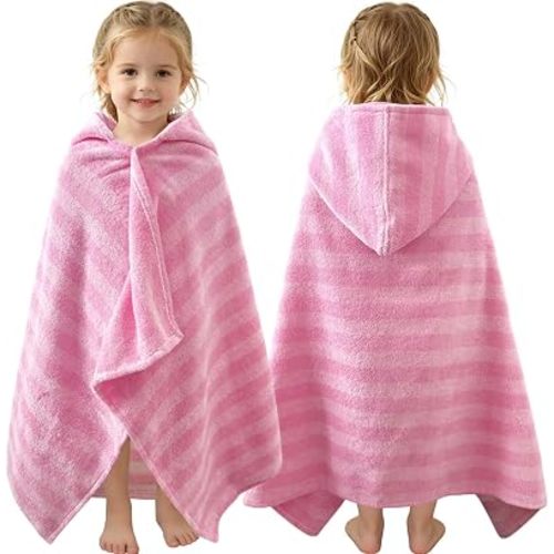 VOOVA & MOVAS Pink Stripes Wearable Towels for Kids Age 0-3,100%Cotton,Soft