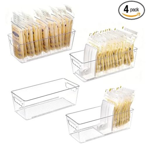 Vtopmart 4 Pack Breast Milk Storage Bags Container with Sliding Adjustable Dividers, Flexibly Adjust Compartments for Breast Milk Storage, Fridge and Freezer Organizer Bins