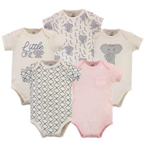 Luvable Friends Touched by Nature Bodysuits 5pk, Pink Elephant, 3-6M
