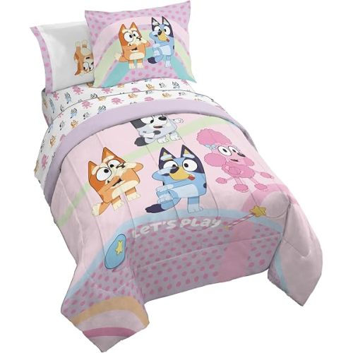 Jay Franco Kids Bed Set, Pink, Bluey, 7 Piece Full