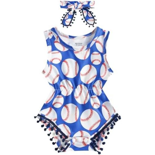 UNICOMIDEA Baby Girl Romper with Headband 3D Print Sleeveless Outfit 0-24M