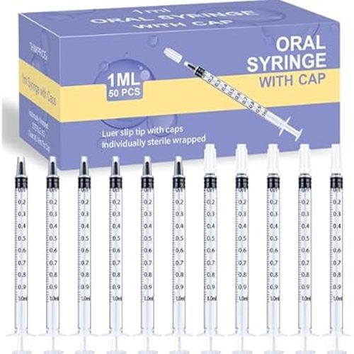50 Pack 1ml Oral Syringe with Cap, No Needle Liquid Medicine Dropper