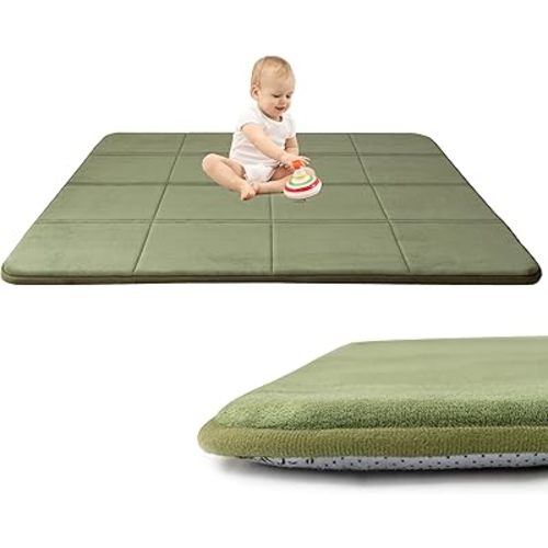 MAXYOYO 1.2" Thick Baby Play Mat for Floor, 59"x 78" Foldable Playpen Mat, Tummy Time Foam Mats Ultra Soft Support, Padded Carpet with Non-Slip Backing for Infant,Kids and Toddler Crawling, Green