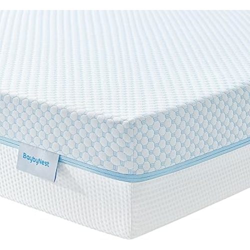 6" Dual Sided Crib & Toddler Mattress (Firm & Plush) - Cooling Gel Memory Foam, Lux Cooling Removable Cover for Infant All-Night Comfort - CertiPUR-US Certified (Blue & White)​