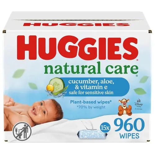 Huggies Natural Care Cucumber, Aloe and Vitamin E Baby Wipes, Hypoallergenic, Scented, 15 Flip-Top Packs (960 Wipes Total), Packaging May Vary