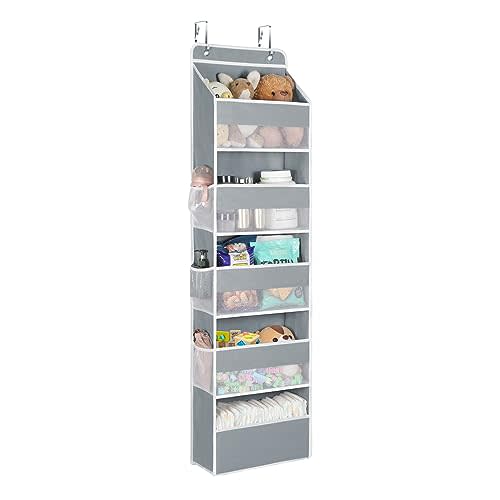 Univivi Hanging Storage Organizer Nursery Closet Cabinet Baby Storage with 5 Large Compartments 6 Side Pockets for Cosmetics, Toys and Sundries (Grey)