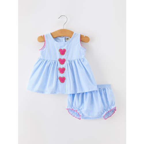 Blue Striped Girls Top Bloomer Set Chenille Patch Ruffle – Rylee Faith Designs