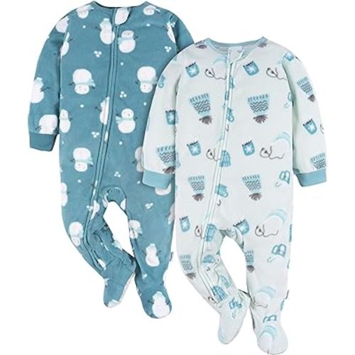 Gerber Unisex Baby Toddler Flame Resistant Fleece Footed Holiday Pajamas 2-Pack