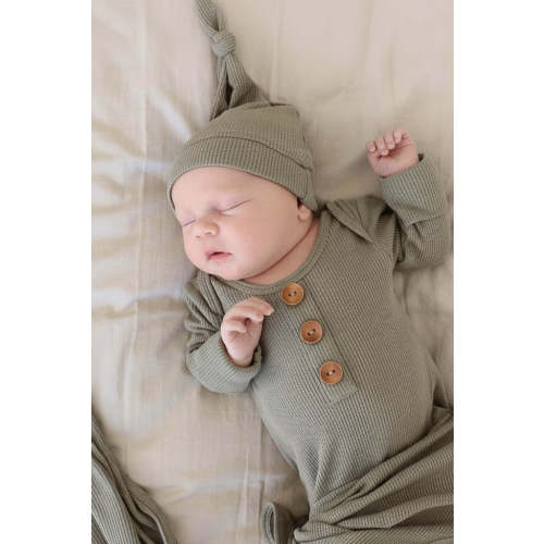 Eucalyptus Bamboo Waffle Newborn Baby Knot Gown & Hat Set