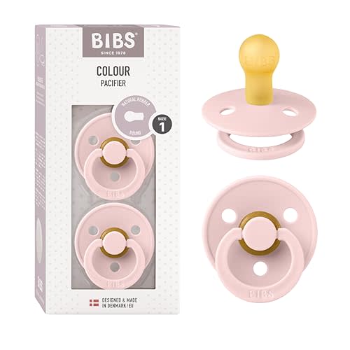 BIBS Pacifiers Colour Collection | Natural Rubber Baby Pacifier | Set of 2 BPA-Free Soothers | Made in Denmark | 0+ Months (Pack of 2) | Blossom
